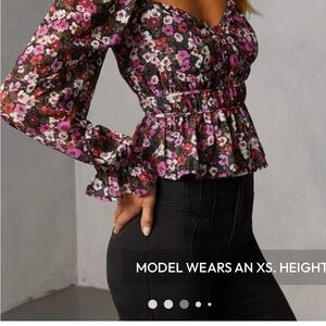 Vici Floral Puff Sleeve Blouse - Pink and Purple